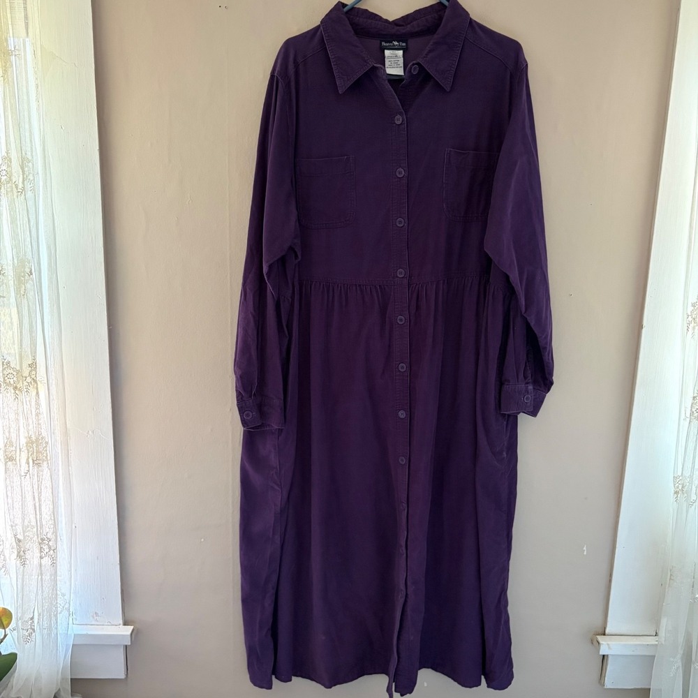 Vintage Corduroy Button Maxi Dress Size B2 2X Purple Cottagecore Prairie Modest